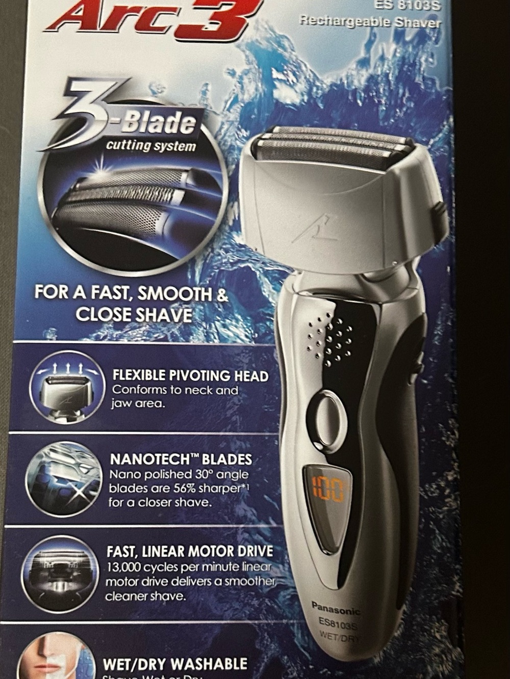 Panasonic Silver and Black Arc3 Men's Rechargeable Shaver - New in Box